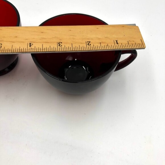 Vintage Set of 4 Ruby Red Glass Tea Cups and Saucers Set ARCOROC France - Picture 13 of 17